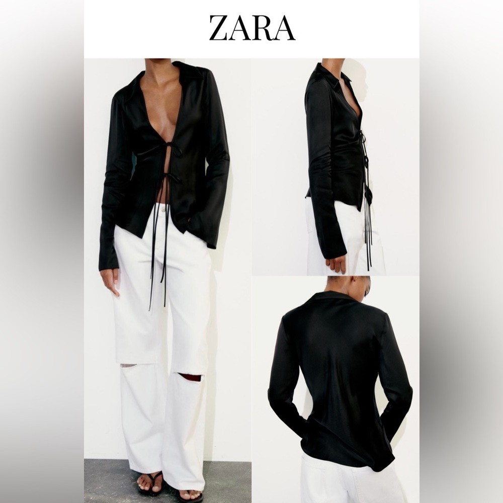ZARA | Satin Effect Shirt with Ties | Black | S